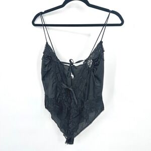 VTG Sheer Lace Teddy Bodysuit Womens Black Y2K Lingerie Dark Romantic Whimsigoth
